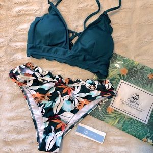 Scalloped Edge Printed Bottom Bikini - Size Small
